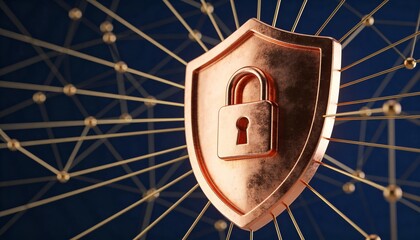 Shield protecting a network of devices, cyber resilience concept, 3D illustration