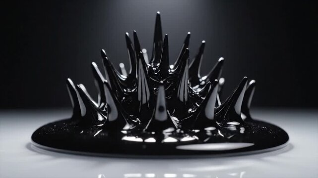 Mesmerizing Black Ferrofluid Sculpture Dancing in Magnetic Field.