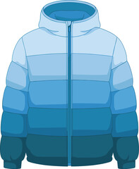 Winter puffer jacket illustration, hooded insulated coat design, blue gradient jacket vector, cold weather outerwear, modern fashion apparel © Creative_design