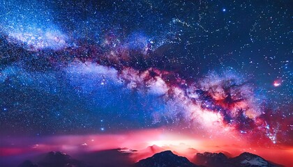 Fototapeta premium Cosmic Blue Pink Nebula Vibrant Stars Realistic Space Red Discovery Depth