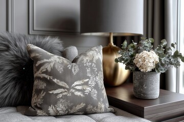 Cozy luxurious modern living room interior, elegant home decor in calm and neutral colors