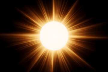 Bright and luminous sphere emitting golden rays in a dark space