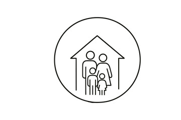 Simple line art icon representing a family inside a house outline