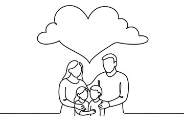 Obraz premium Minimalist line art of a loving family with a heart-shaped thought bubble above them