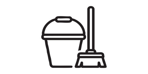 Fototapeta premium Bucket and broom thin line icon, spring season concept. Vector graphics. Floor cleaning work, housework sign on white background, style icon mobile or web desig