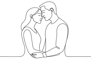 Minimalist line art of a couple embracing with eyes closed in tender moment