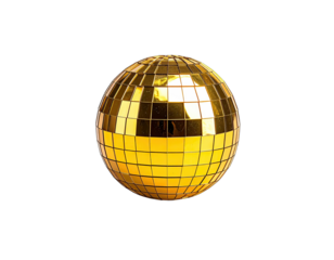 A spherical object composed of many small, reflective golden squares against a stark black background