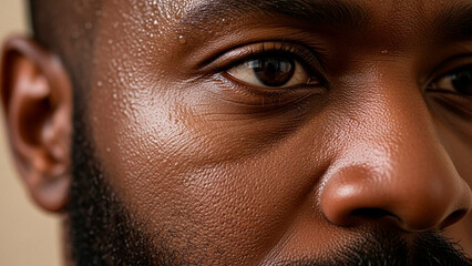 Deep emotional man face sweating from effort