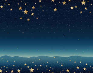 Fototapeta premium Seamless dark midnight sky background with gold stars and blue gradient horizon, festive New Year or celebration night backdrop for design and digital projects