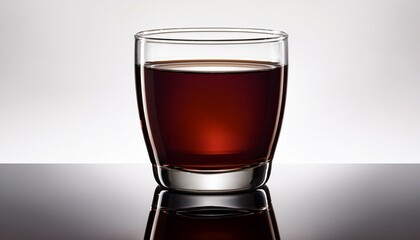 a luxurious glass of mahogany colored liquid rich and beautiful resting still and elegant on a clean white surface isolated