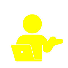 オンラインサポートや解説を表す人物イラスト(黄色)