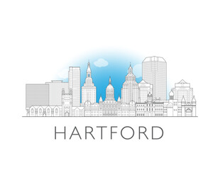 Hartford Connecticut cityscape illustration skyline drawing