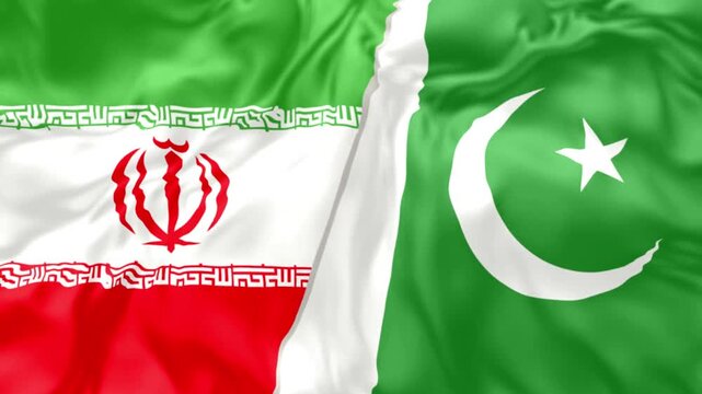 pakistan and iran together waving flag seamless loop animation