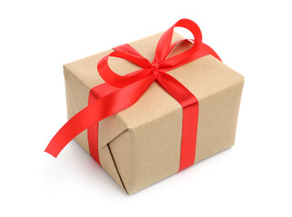 Obraz premium One gift box with ribbon isolated on white