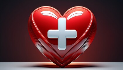 a glossy red heart shape with a prominent white plus sign on top