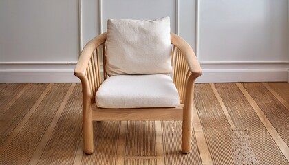 light wood armchair with cream cushion