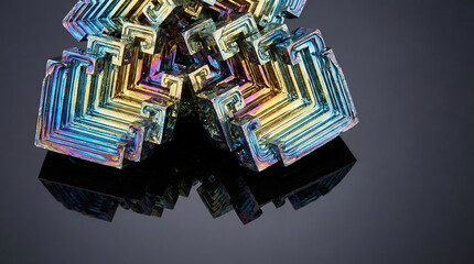 Rainbow bismuth crystal geometric hopper crystals macro photography