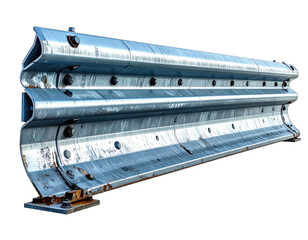 A close-up view of a metal barrier on a road, a safety feature on a black background