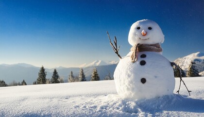 Obraz premium Happy Snowman In Winter Landscape