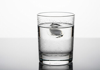 Clear and refreshing drinking water in a simple, classically designed glass, featuring a balanced composition and soft, natural lighting on a reflective surface