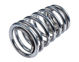 Close-up of a coiled, shiny, metallic spring against a black background