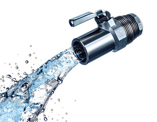 A close-up shot of a chrome faucet with water gushing out dramatically against a black backdrop