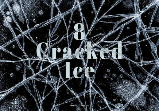 8 Ice Crack Overlays Frost Winter Texture. Isolated Frozen Surface, Winter Ice Crystals