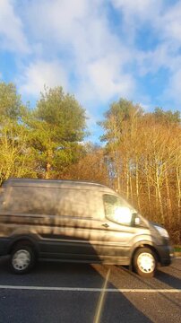Car Mounted Camera Low and Wide Angle Footage of Car Travel on British Country Narrow Roads and Highways of Bedfordshire and Hertfordshire Counties of England, Great Britain on 20th December, 2025