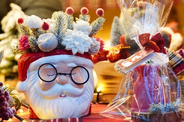 christmas decoration with santa claus and candles