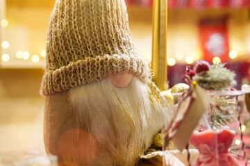 Santa Claus with christmas decorations on blurred background