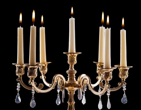 elegant antique candelabra with dripping wax candles isolated on transparent