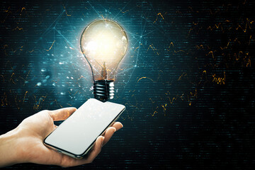 hand holding light bulb above, background, blank, blue background, business, comfortable, computer, copy space, 