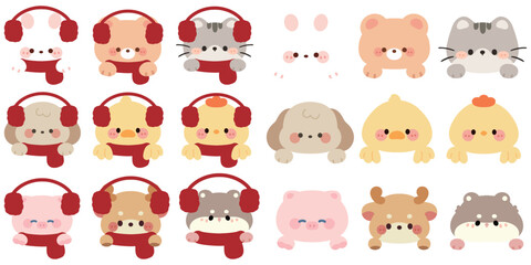 Fototapeta premium Cute vector New Year animals, a universal design suitable for any scene