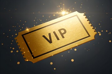 Golden VIP ticket on a dark background with glowing bokeh lights symbolizing exclusivity, luxury and premium access. Elegant concept ideal for elite events, special invitations and high-end branding.