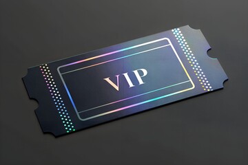 Holographic VIP ticket on a dark background symbolizing exclusivity, modern luxury and premium access. Sleek futuristic design ideal for elite events, digital invitations, branding and high-end visual