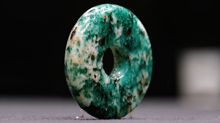 Bi Jadedisk Displayed on a Stand in a Museum Setting With Focused Lighting