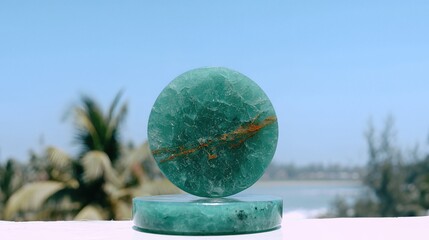 Bi Jadedisk Placed on a Flat Surface With a Natural Background in Bright Daylight Hours