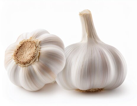 two garlic bulbs isolated on a white background