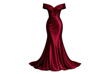 Elegant red dress with a transparent background on black backdrop.