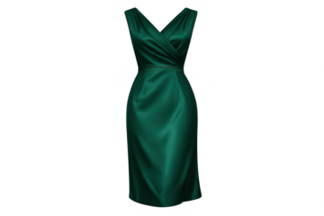 Elegant emerald dress, wrap style with a transparent background image.