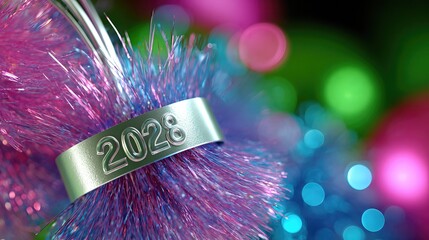 Decorative Ring With 2028 Inscription and Colorful Background Setting for Celebration Event