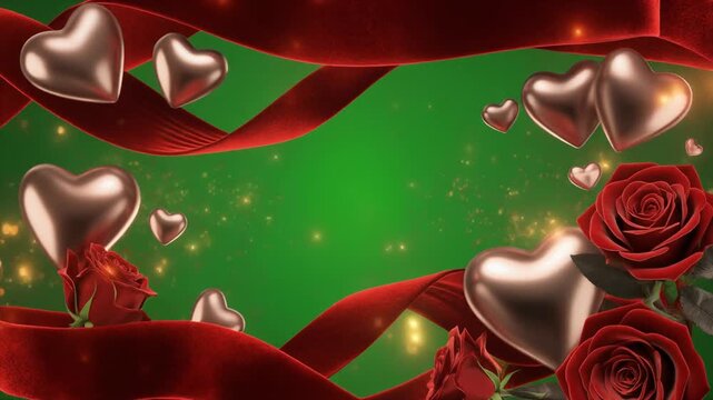 Valentines Day Red Roses and Hearts Animation.