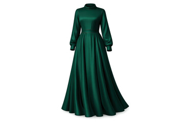 Elegant emerald gown with a transparent background, digital rendering.