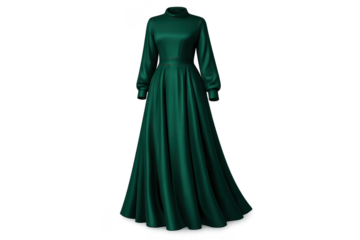 Elegant emerald gown with a transparent background, digital rendering.