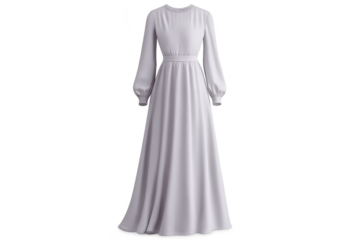 Elegant grey dress, long sleeves on transparent background for edit.