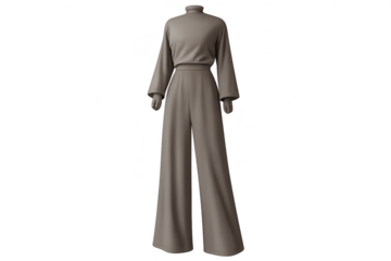Fashionable jumpsuit with long sleeves on transparent background shot