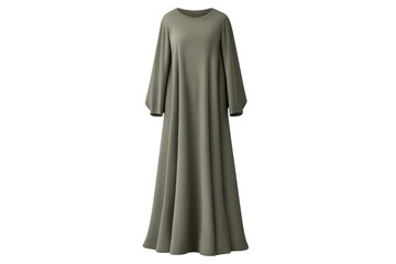Naklejka premium Elegant olive green long dress, flowing, transparent background studio shot