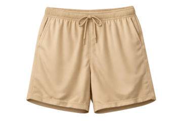 Beige shorts isolated on a transparent background studio photograph.