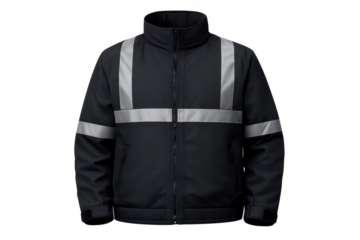 Black reflective work jacket on transparent background professional wear
