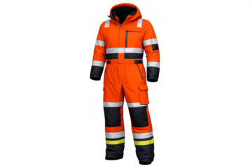 Orange High Visibility Suit on transparent background, Reflective Gear